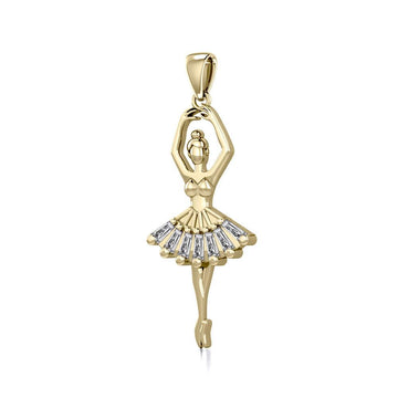 Ballerina Posing Solid Gold Pendant with Gem GPD5830 - Jewelry